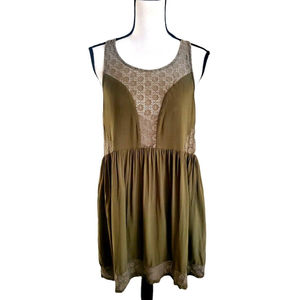Anthropologie Lilka Olive Green Rayon & Lace Sleeveless Open Back Dress M